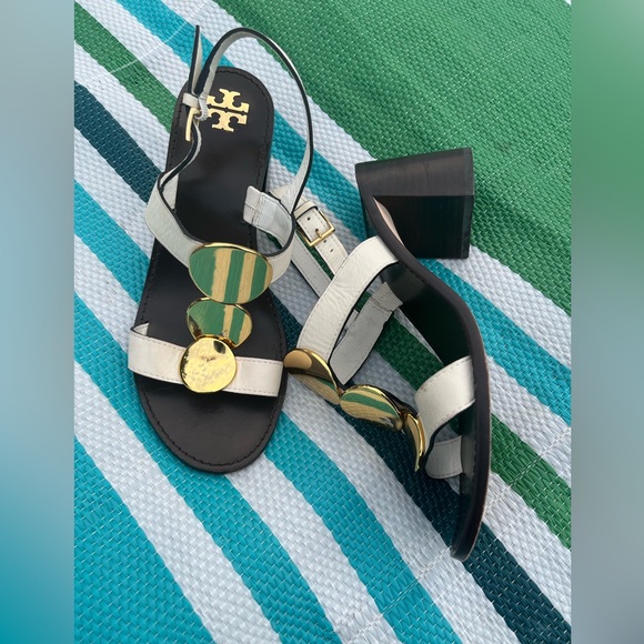 Tory Burch Shoes - Tory Burch Gold and White Sandals with Modern Elegance